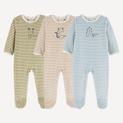 Pack of 3 Striped/Chest Text Print Velour Sleepsuits LA REDOUTE COLLECTIONS image