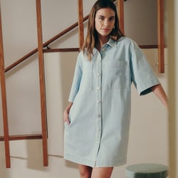 Vestido de ganga curto e solto, Signature SARA LA REDOUTE COLLECTIONS