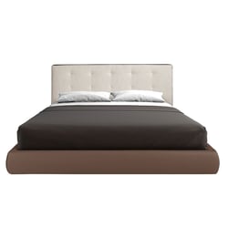 Lit rembourré en tissu marron et similicuir marron avec revêtement blanc cassé ANGEL CERDA image