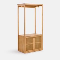 Kleedmodule, 1 open kast, 2 deuren, massief grenen en riet, GABIN LA REDOUTE INTERIEURS image
