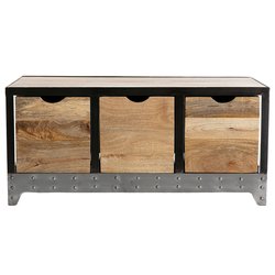 Meuble de rangement industriel en bois manguier massif et métal noir 3 tiroirs L100 cm ATELIER MILIBOO image