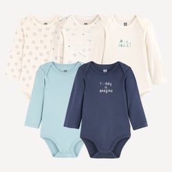 Lot de 5 bodies emmanchures américaines manches longues, motifs messages LA REDOUTE COLLECTIONS image