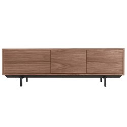 Meuble TV vintage en bois foncé avec rangements fermés L160 cm MANNY MILIBOO image