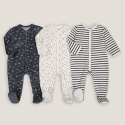 Lot 3 pyjamas en velours, ouverture devant, motifs arcs-en-ciel, pois et rayures LA REDOUTE COLLECTIONS image