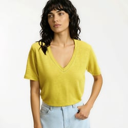 T-shirt en lin, col V, manches courtes LA REDOUTE COLLECTIONS image