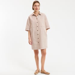 Vestido curto de algodão às riscas, com corte largo, Signature SARA LA REDOUTE COLLECTIONS