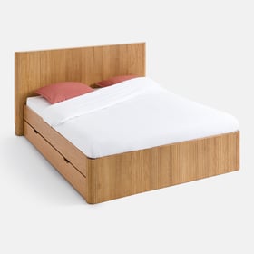 Bett Aus Esche Und Furnier, Mit Lattenrost, 2 Schubladen, Mattan