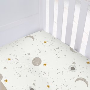 Safe nights celestial moon and stars cot bed fitted sheet 2 pack natural Silentnight La Redoute