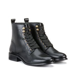 Leather flat heel ankle boots with studded details black La Redoute Collections La Redoute