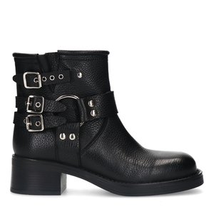 Bottines motardes en cuir avec boucles noir Sacha La Redoute