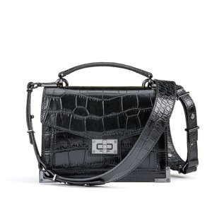 Black patent mock croc handbag shop