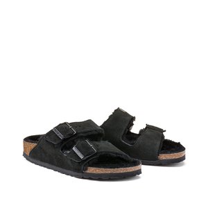 Arizona fell leather mules with faux fur lining grey Birkenstock La Redoute