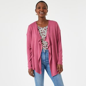 Long fine knit cardigan with button fastening green Anne Weyburn La Redoute
