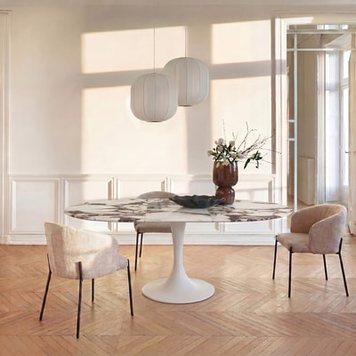 Plateau de table rond, extensible, en céramique, diamètre 135 à 180 cm, EXTENDO AM.PM