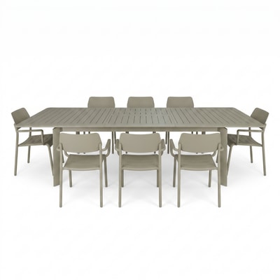 Ensemble de jardin extensible 6/10p en aluminium Kaki clair 8 fauteuils HAVANA WILSA GARDEN