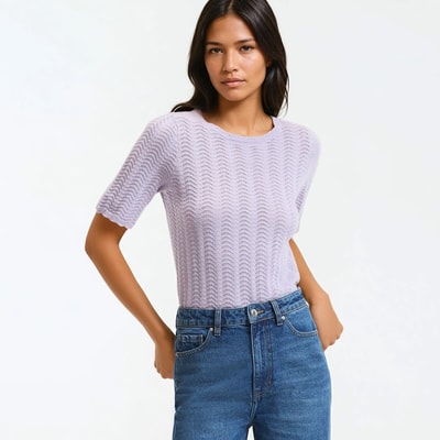 Pullover mit Rundhalsausschnitt und kurzen Ärmeln aus Pointelle-Mesh LA REDOUTE COLLECTIONS