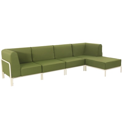 Salon de jardin modulable 5 places avec 2 chauffeuses, 2 fauteuils d'angle et un pouf, PATIO OVIALA