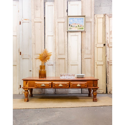 Table basse grand format  en bois exotique Léonie N°477 - Bon état DEBONGOUT