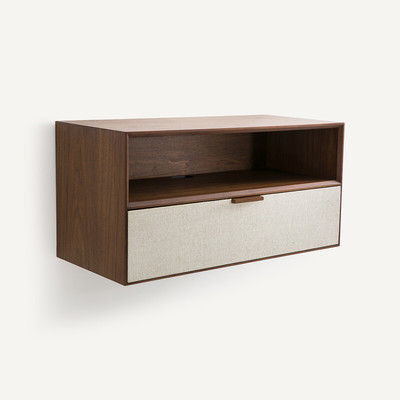 Caisson 1 niche, 1 tiroir, noyer et tissu, Aldon AM.PM