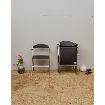 Lot de 6 chaises chromées en cuir noir Alma N°1294 - Bon état DEBONGOUT