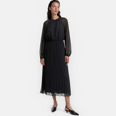 Langes, plissiertes Kleid mit langen Ärmeln und Rundhalsausschnitt LA REDOUTE COLLECTIONS