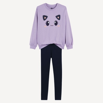 Pyjama met lange mouwen, van katoen, met kawaii-borduursel LA REDOUTE COLLECTIONS
