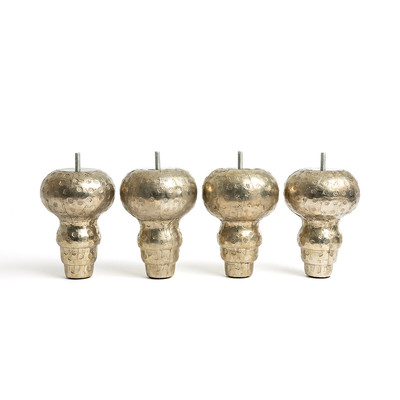 Set van 4 beddembodem poten in mangohout, gehamerd legering Rani AM.PM