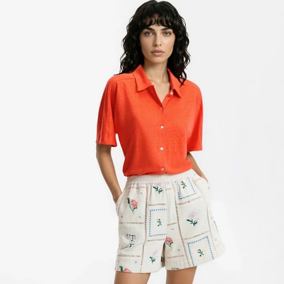Kortärmad pikétröja i linne LA REDOUTE COLLECTIONS