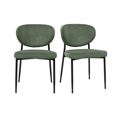 Chaises en tissu velours côtelé vert kaki et métal noir (lot de 2) BREKA MILIBOO