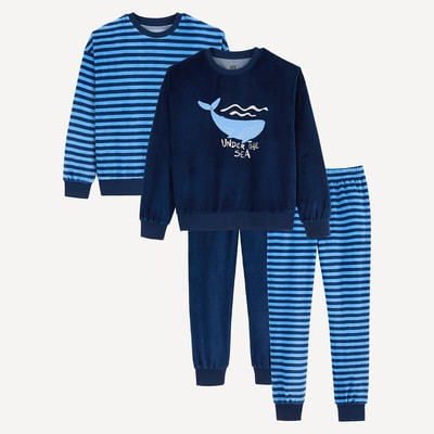 2-pack pyjamasar i velour, 1 randig, 1 med valmönster framtill LA REDOUTE COLLECTIONS