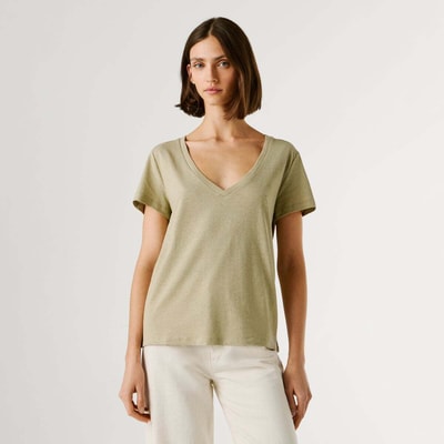 T-Shirt À Col V Brodé PEPE JEANS