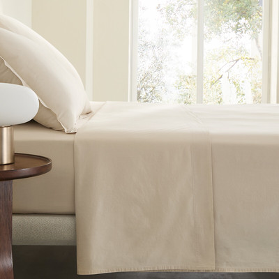 Sabbal Washed Cotton Percale Flat Sheet AM.PM