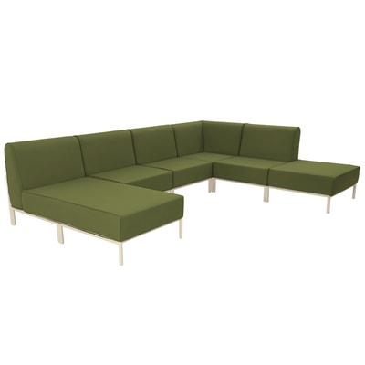 Salon de jardin modulable 6 places avec 3 chauffeuses, 1 fauteuil d'angle, 1 méridienne et 1 pouf, PATIO OVIALA