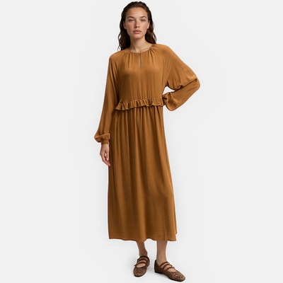 Langes, fliessendes Kleid mit Rüschen und langen Ärmeln LA REDOUTE COLLECTIONS