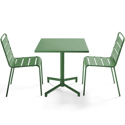 Table de jardin bistrot carré inclinable en métal 70x70 cm et 2 chaises , PALAVAS OVIALA