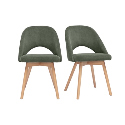 Chaises scandinaves en tissu velours côtelé vert kaki et bois clair (lot de 2) COSETTE MILIBOO