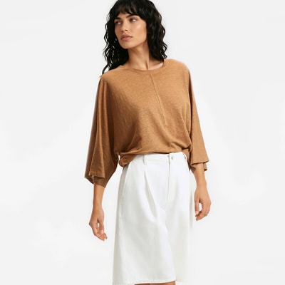 T-Shirt aus Leinen mit Rundhalsausschnitt und weiten Ärmeln LA REDOUTE COLLECTIONS
