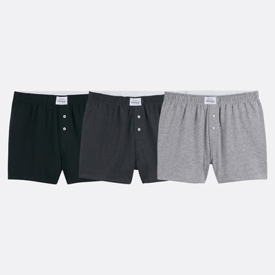 3er-Pack Jersey-Boxershorts: 1 x  einfarbig in marineblau, 1 x grau meliert, 1 x gestreift LA REDOUTE COLLECTIONS