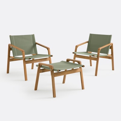 Salon de jardin bas, en acacia, 2 places, 2 fauteuils et 1 repose-pieds, LIVIE LA REDOUTE INTERIEURS