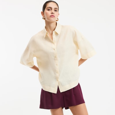 Leinenhemd mit weiten Ärmeln und Ellenbogen Signature, AMBRE LA REDOUTE COLLECTIONS