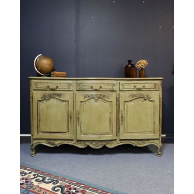 Grand buffet en bois vert patiné Gilbert N°693 - Bon état DEBONGOUT