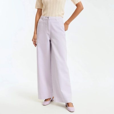 Katoenen twill broek met hoge taille en wijde pijpen LA REDOUTE COLLECTIONS