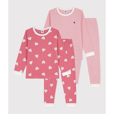 Set van 2 katoenen pyjama's, met hartjes en strepen PETIT BATEAU