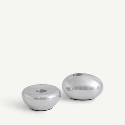 Lot de 2 bougeoirs galet chromé, AUDRY AM.PM
