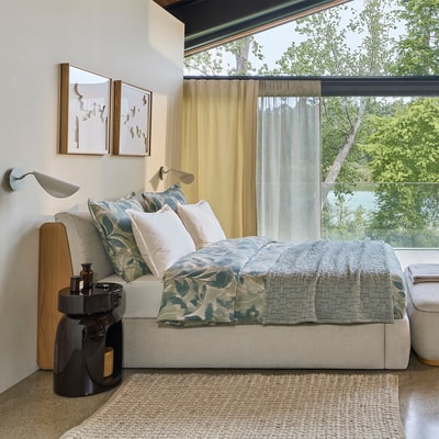 Letto matrimoniale contenitore, con rete sollevabile, in rovere e impiallacciato, ILOSS AM.PM
