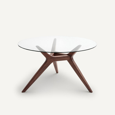 Ronde tafel in glas/notenhout Ø130 cm, Maricielo AM.PM