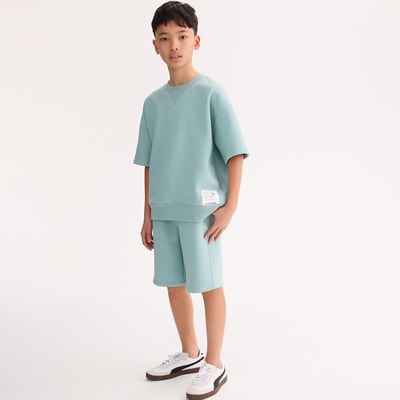 2-delige set, sweatshirt met ronde hals en bermuda shorts, van fleece LA REDOUTE COLLECTIONS