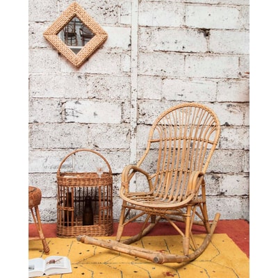 Grand rocking-chair en rotin Alibert N°70 - Bon état DEBONGOUT