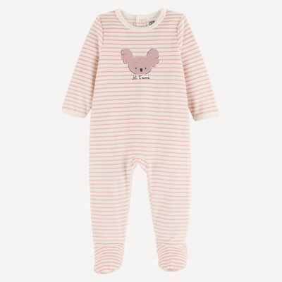 Randig/Koalamönster Velour Pyjamas med Knäppning baktill LA REDOUTE COLLECTIONS