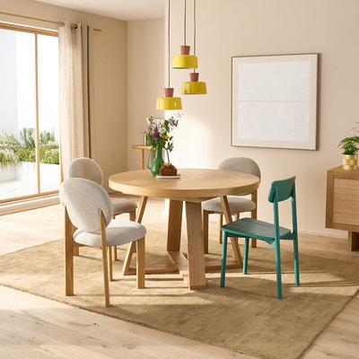 Esstisch, rund, ausziehbar, Eiche und Furnier, 4 bis 10 Gedecke, ULMU LA REDOUTE INTERIEURS